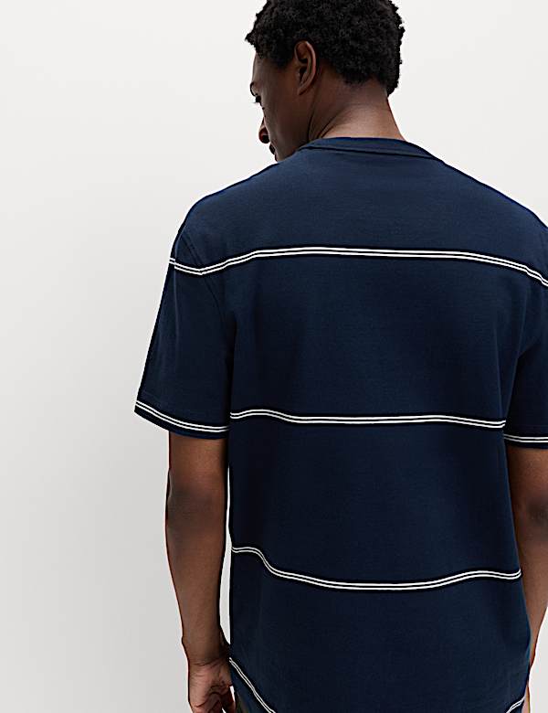 Pure Cotton Striped Relaxed Crew Neck T-Shirt
