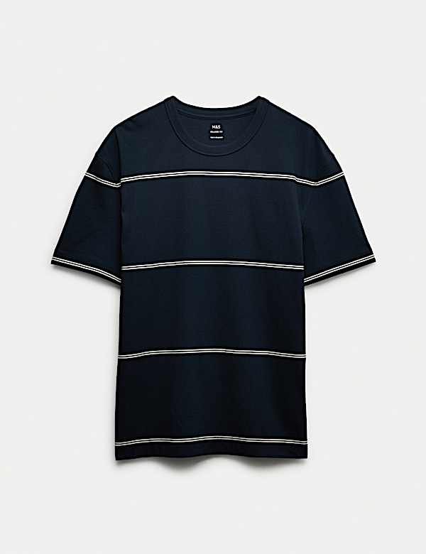 Pure Cotton Striped Relaxed Crew Neck T-Shirt - PT
