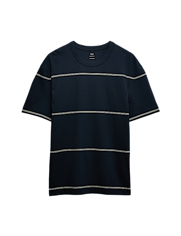 Pure Cotton Striped Relaxed Crew Neck T-Shirt