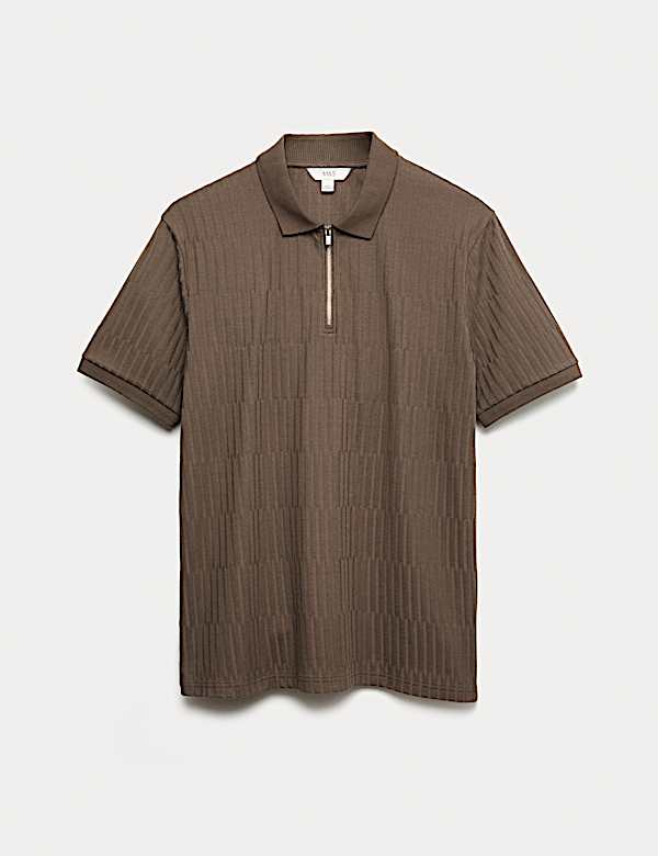 Polo en coton jacquard &agrave; encolure zipp&eacute;e - CA