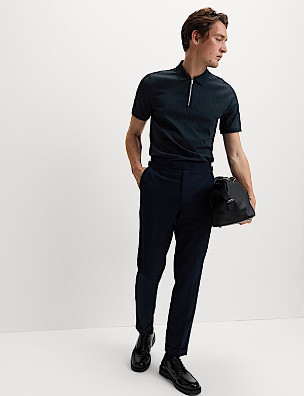 Cotton Rich Jacquard Zip Up Polo Shirt