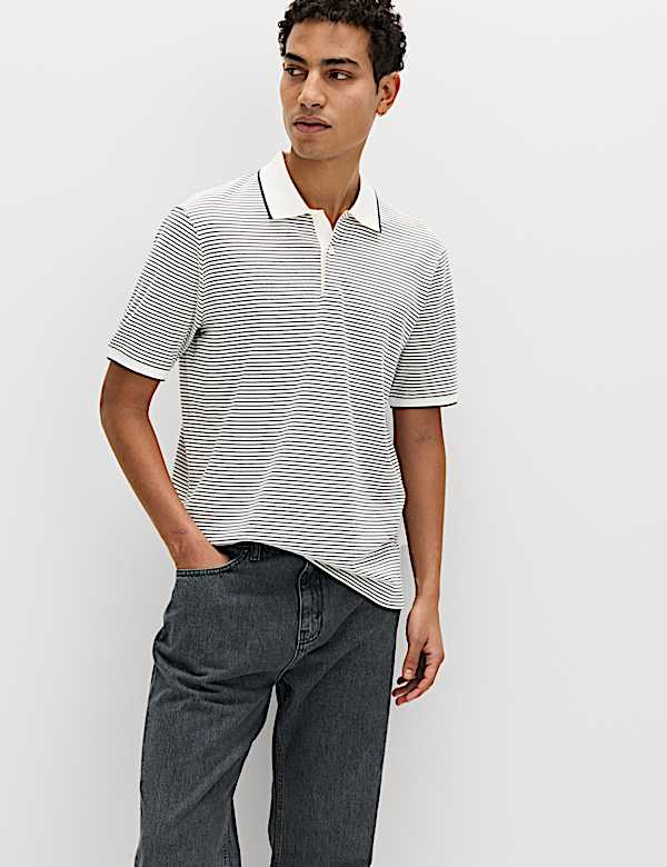 Pure Cotton Striped Polo Shirt