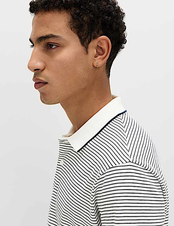 Pure Cotton Striped Polo Shirt