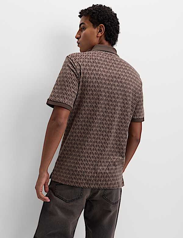 Pure Cotton Geometric Print Polo