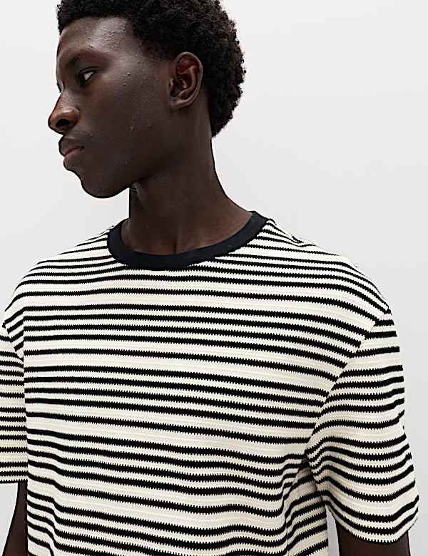 Relaxed Fit Cotton Rich Textured Striped T-Shirt