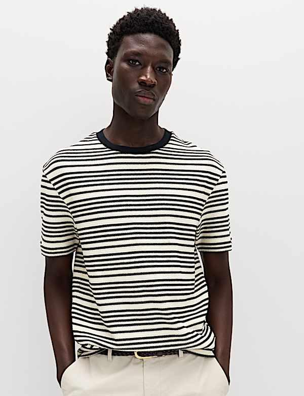 Relaxed Fit Cotton Rich Textured Striped T-Shirt