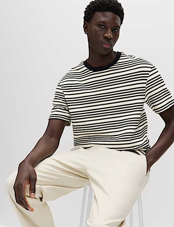 Relaxed Fit Cotton Rich Textured Striped T-Shirt