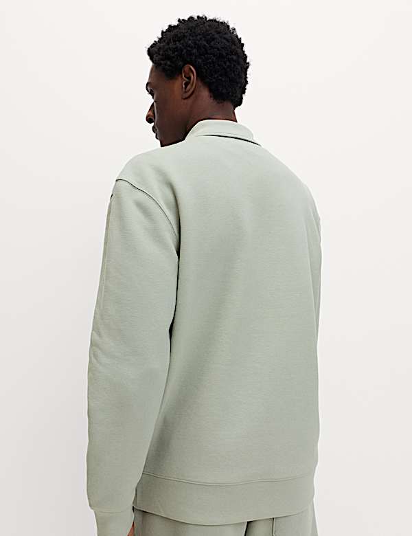 Cotton Blend Pique Half Zip Top