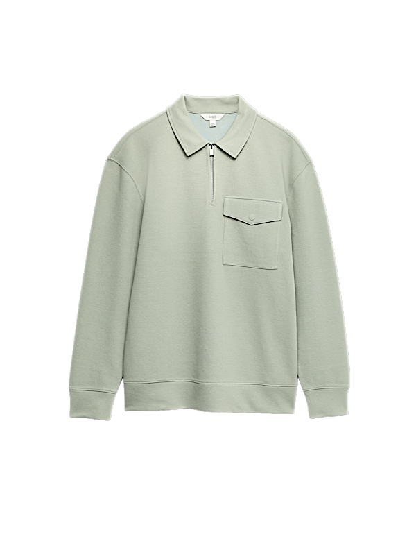 Cotton Blend Pique Half Zip Top