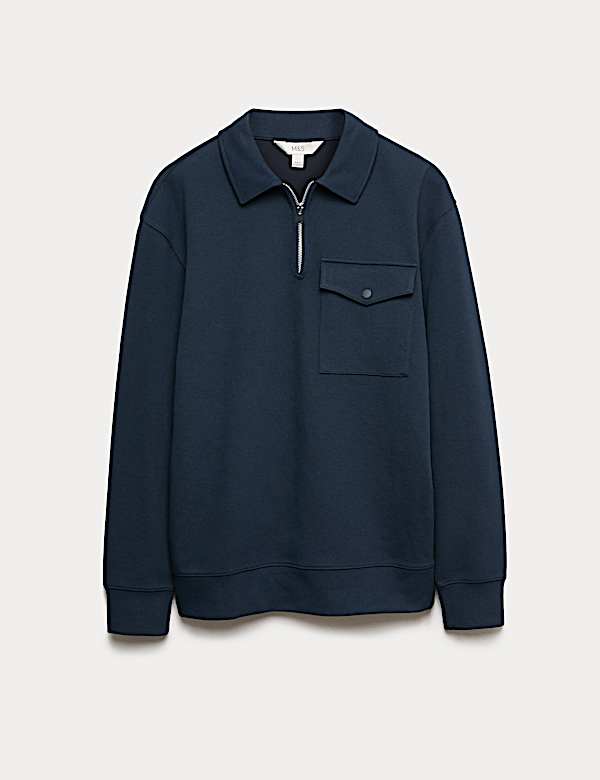 Piqu&eacute; top met korte rits van een katoenmix - NL