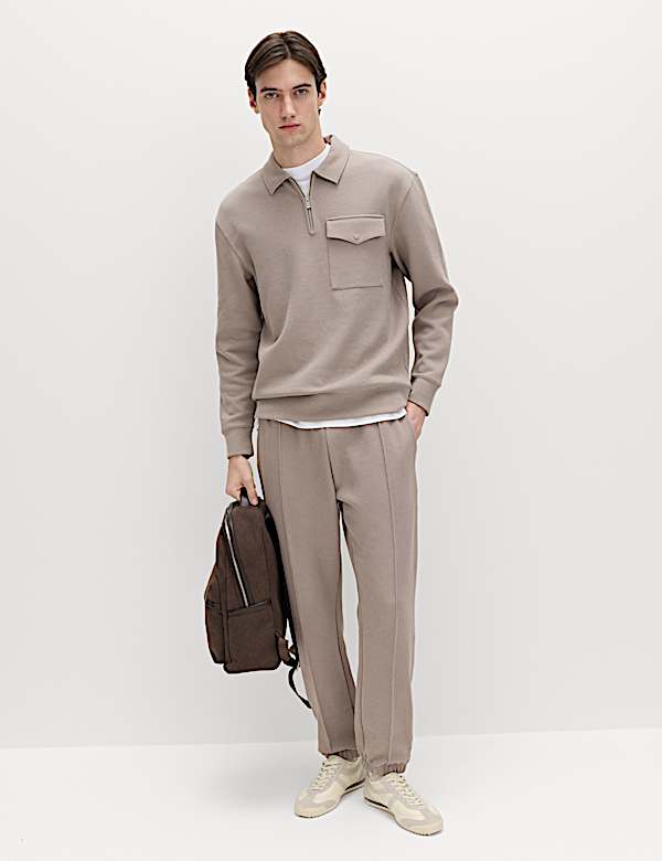 Cotton Blend Pique Half Zip Top