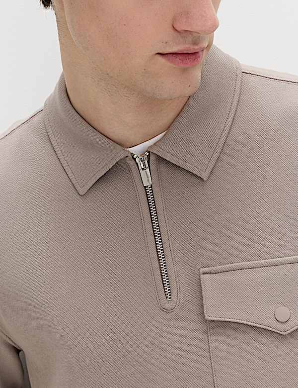 Cotton Blend Pique Half Zip Top