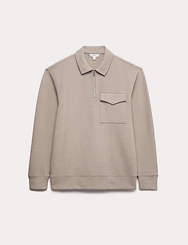 Cotton Blend Pique Half Zip Top - MV