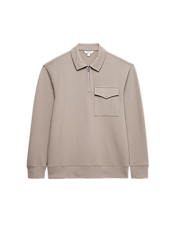 Cotton Blend Pique Half Zip Top