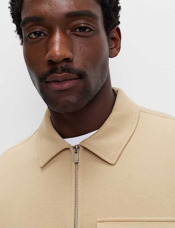 Cotton Blend Pique Half Zip Top - US