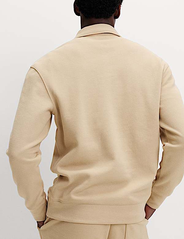 Cotton Blend Pique Half Zip Top - US