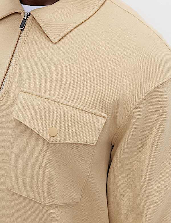 Cotton Blend Pique Half Zip Top - US