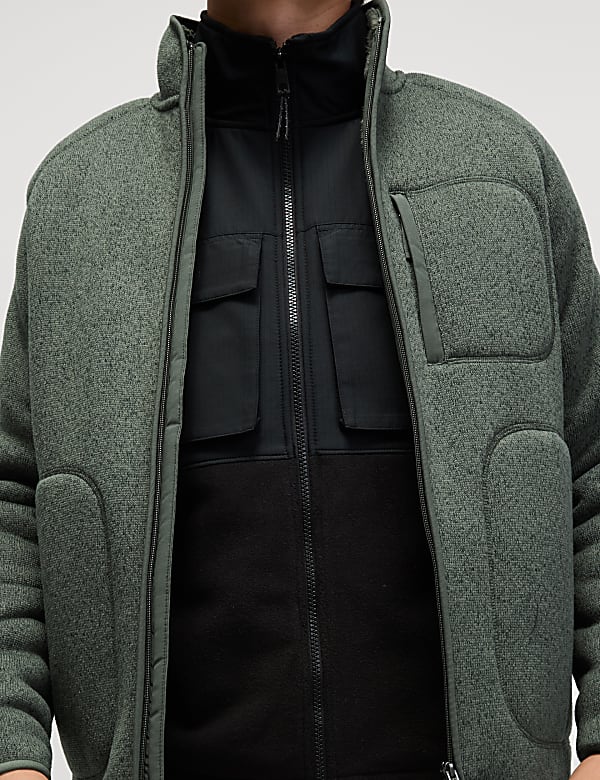 Fleece Lined Knitted Zip Up Jacket - US
