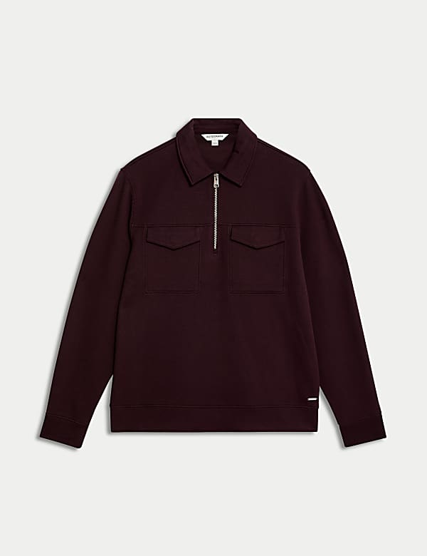 Cotton Rich Textured Half Zip Sweatshirt - AT