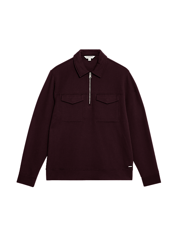 Cotton Rich Textured Half Zip Sweatshirt
