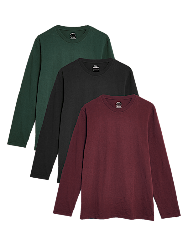 3 Pack Pure Cotton Long Sleeve T-Shirts