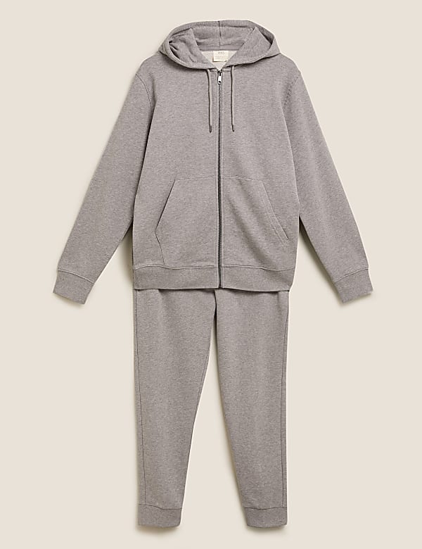 Ensemble pur coton avec pantalon de jogging et top à capuche et fermeture à glissière - BE
