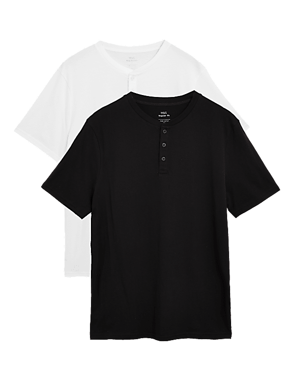 2 Pack Pure Cotton Henley T-Shirts