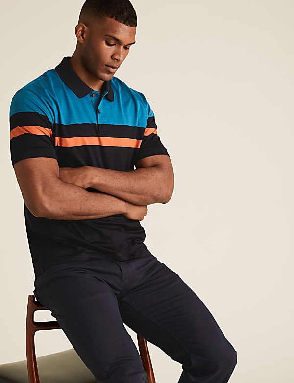 Pure Cotton Striped Polo Shirt