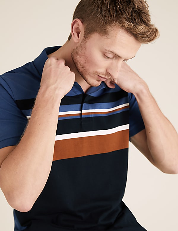 Pure Cotton Striped Polo Shirt