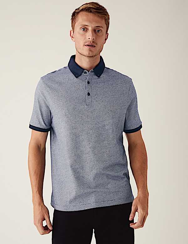 Pure Cotton Dot Print Polo Shirt