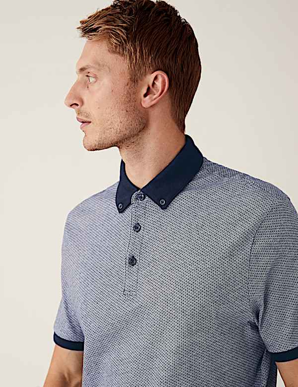 Pure Cotton Dot Print Polo Shirt