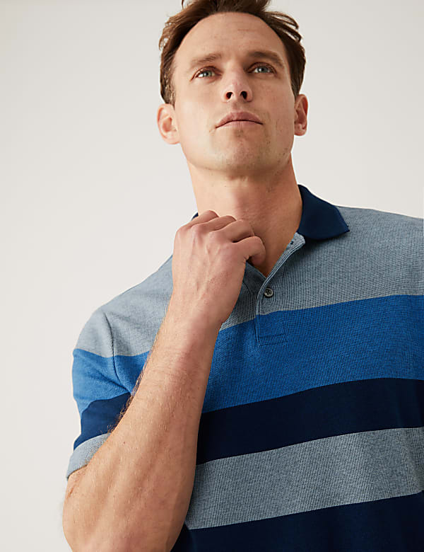 Pure Cotton Double Knit Striped Polo Shirt - PL