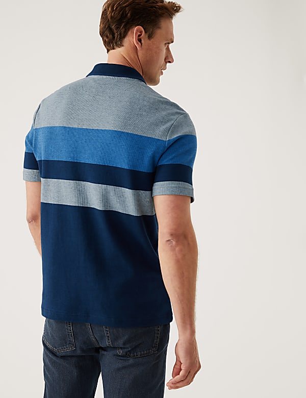 Pure Cotton Double Knit Striped Polo Shirt