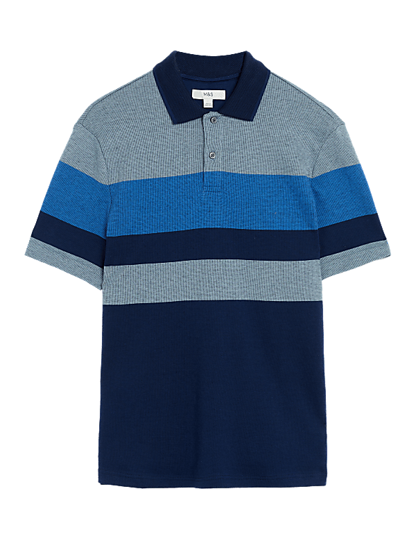 Pure Cotton Double Knit Striped Polo Shirt