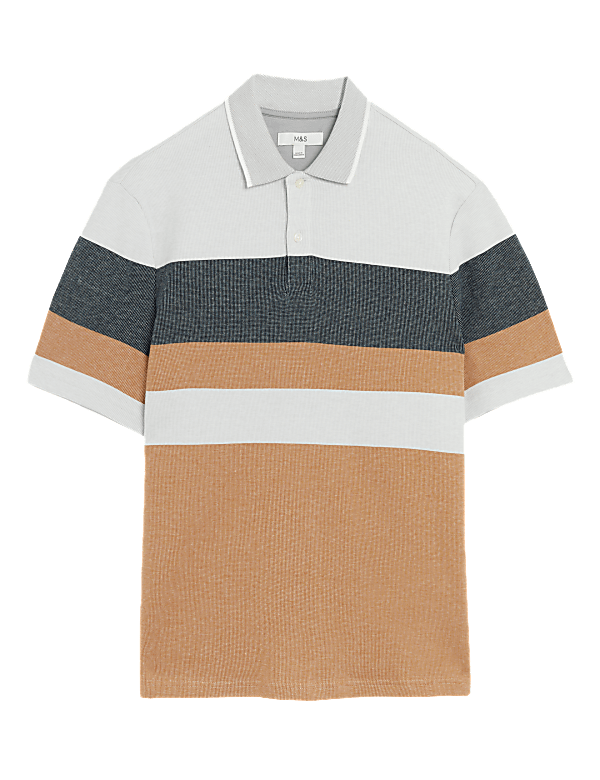 Pure Cotton Double Knit Striped Polo Shirt