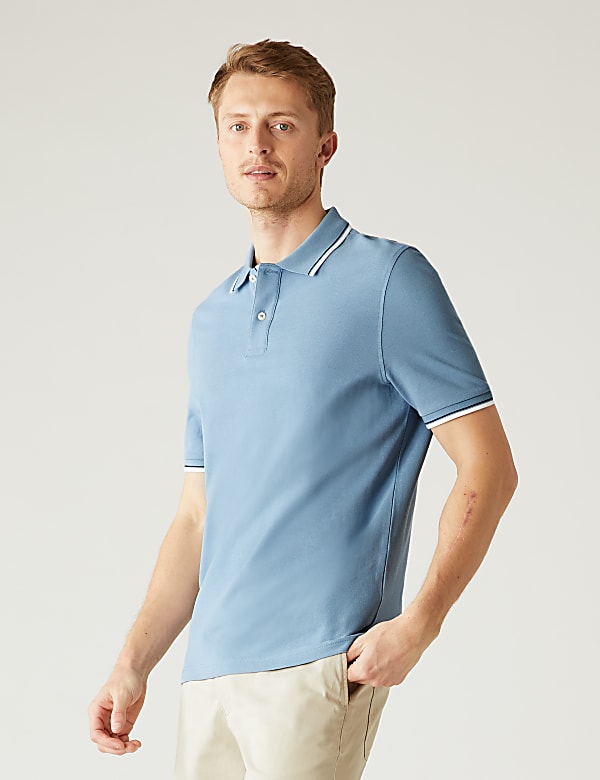 Pure Cotton Pique Tipped Polo Shirt