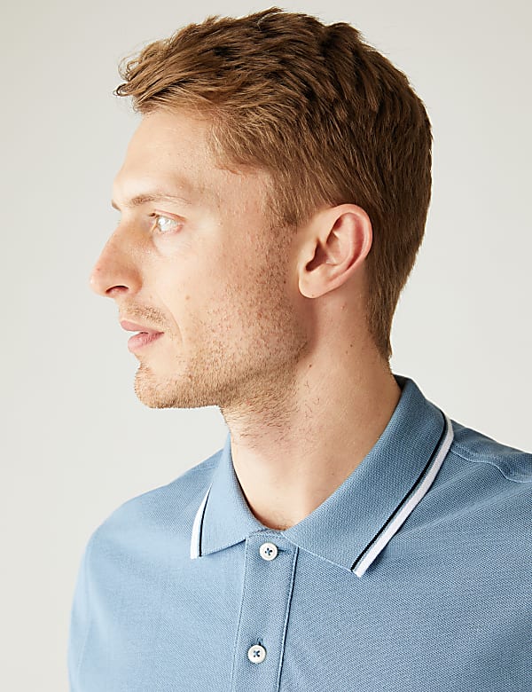 Pure Cotton Pique Tipped Polo Shirt