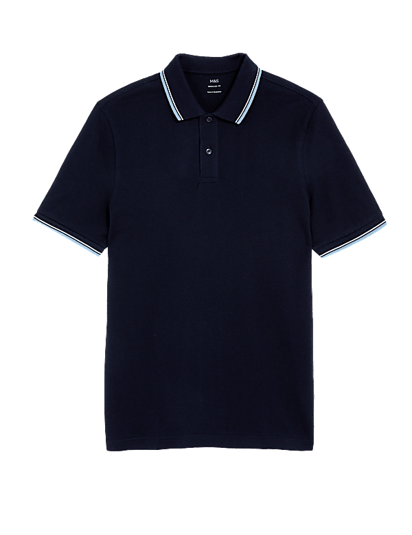 Pure Cotton Pique Tipped Polo Shirt