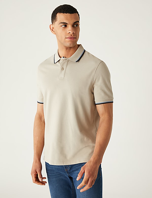 Pure Cotton Pique Tipped Polo Shirt