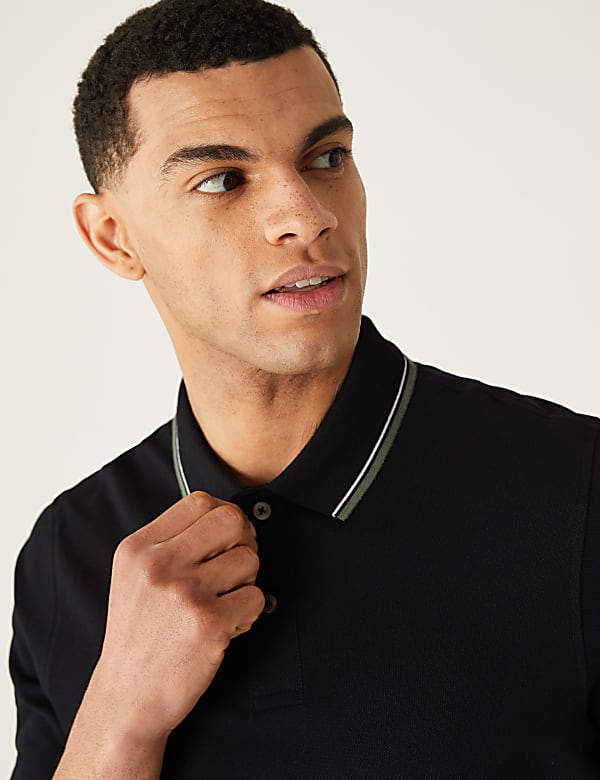 Pure Cotton Pique Tipped Polo Shirt