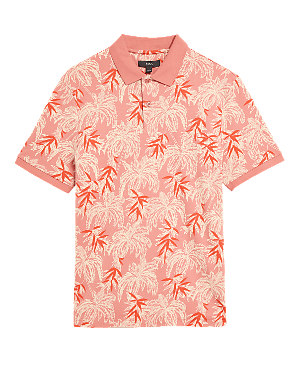 Pure Cotton Palm Print Polo Shirt