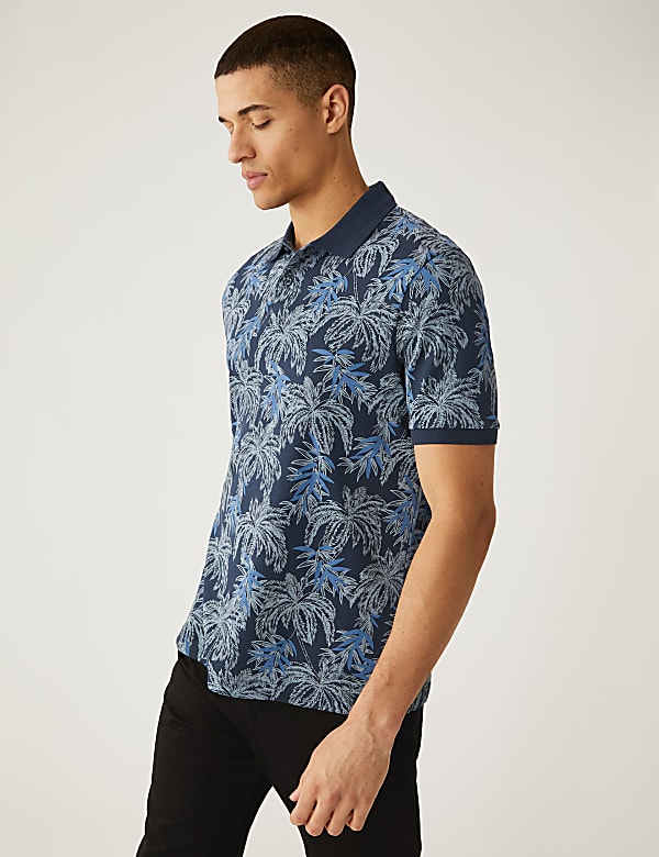 Pure Cotton Palm Print Polo Shirt