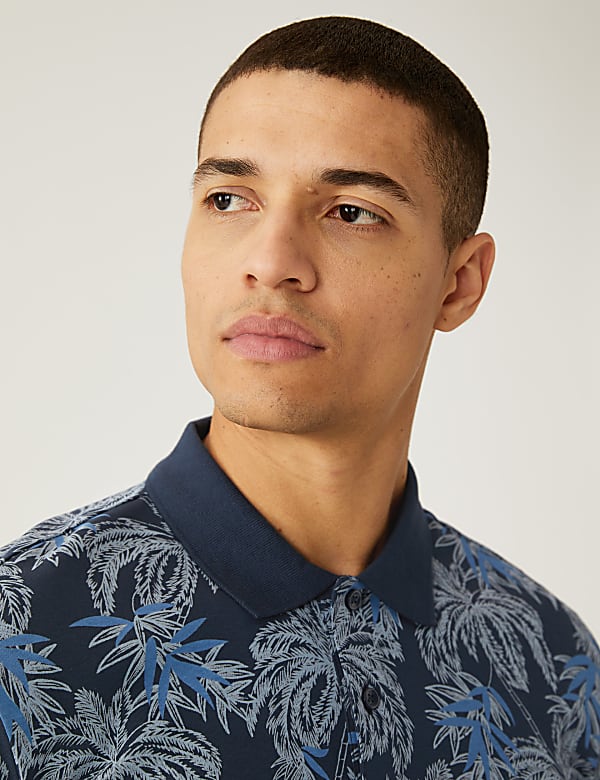 Pure Cotton Palm Print Polo Shirt