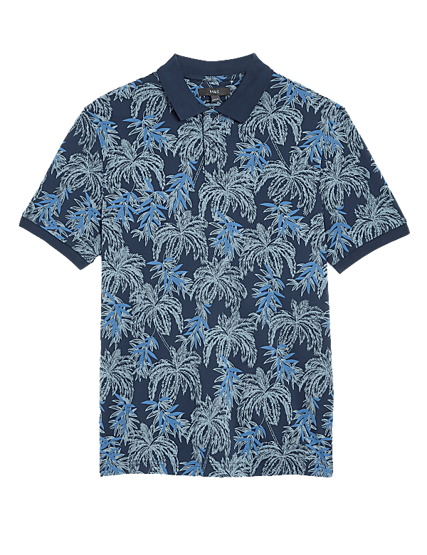 Pure Cotton Palm Print Polo Shirt