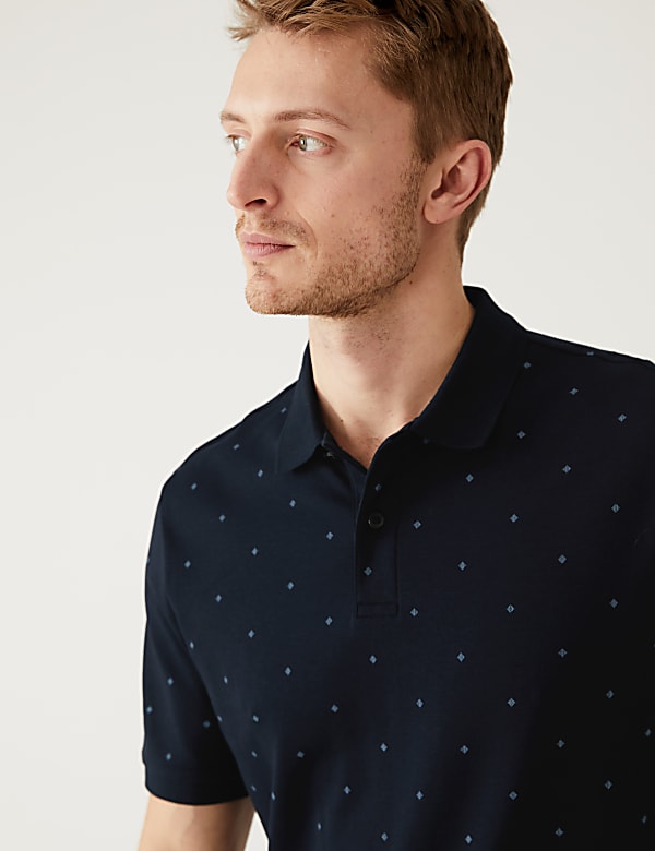 Pure Cotton Geometric Polo Shirt