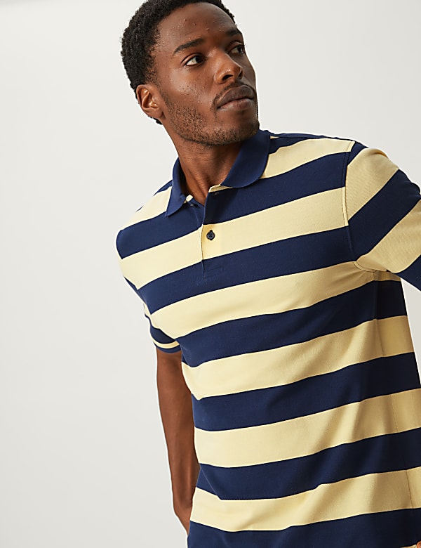 Pure Cotton Striped Polo Shirt