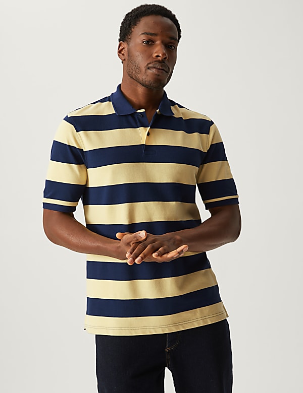 Pure Cotton Striped Polo Shirt
