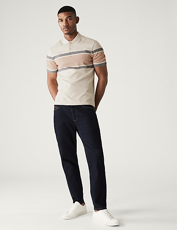 Pure Cotton Striped Double Knit Polo Shirt - BE