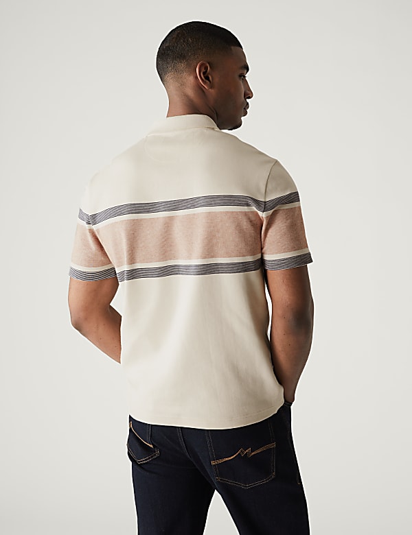 Pure Cotton Striped Double Knit Polo Shirt