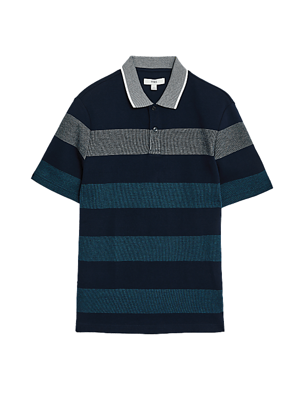 Pure Cotton Double Knit Striped Polo Shirt